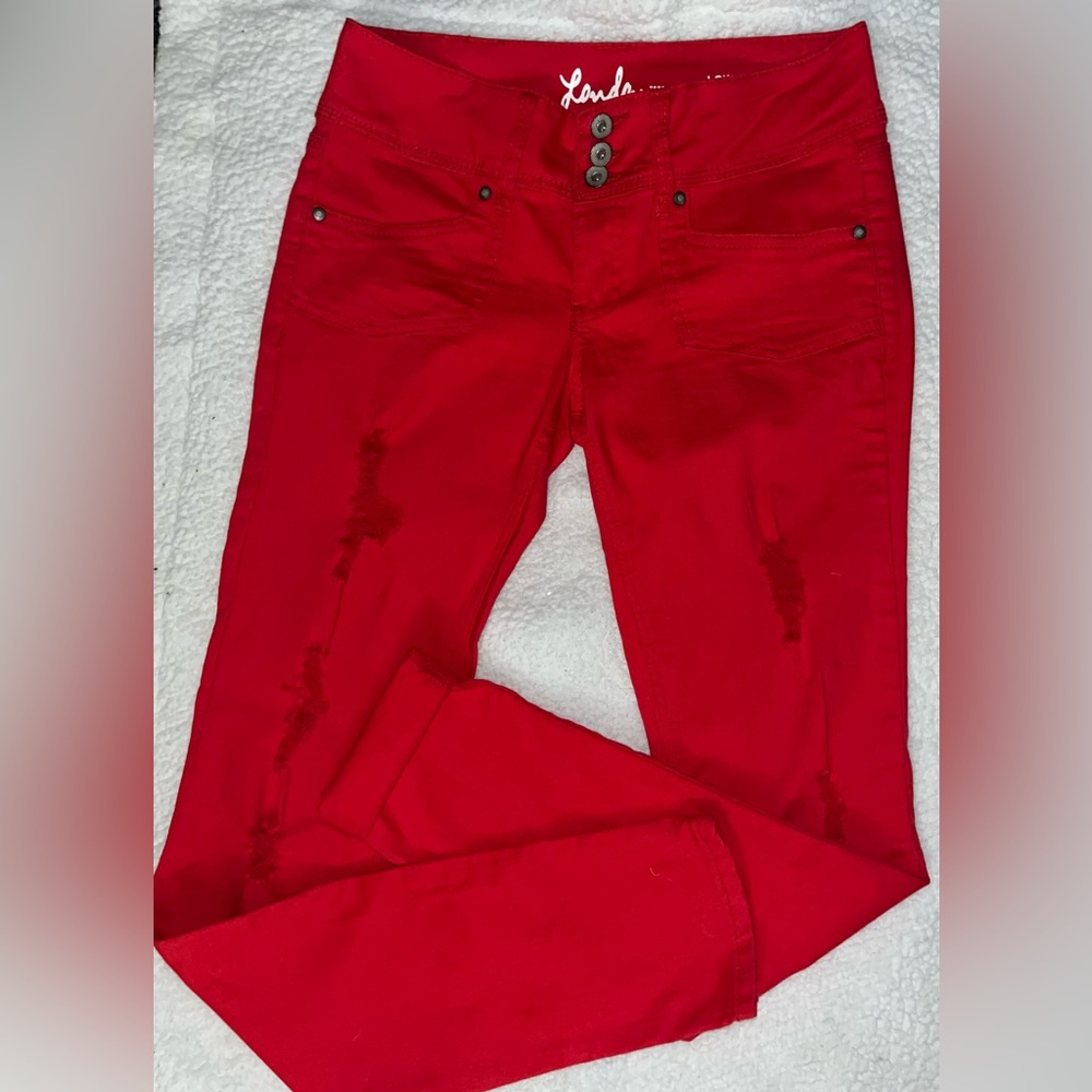 Red Distressed Skinny Jeans